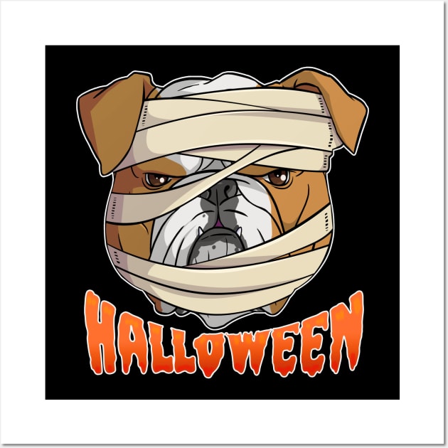 English Bulldog Mummy Happy Halloween Wall Art by Noseking